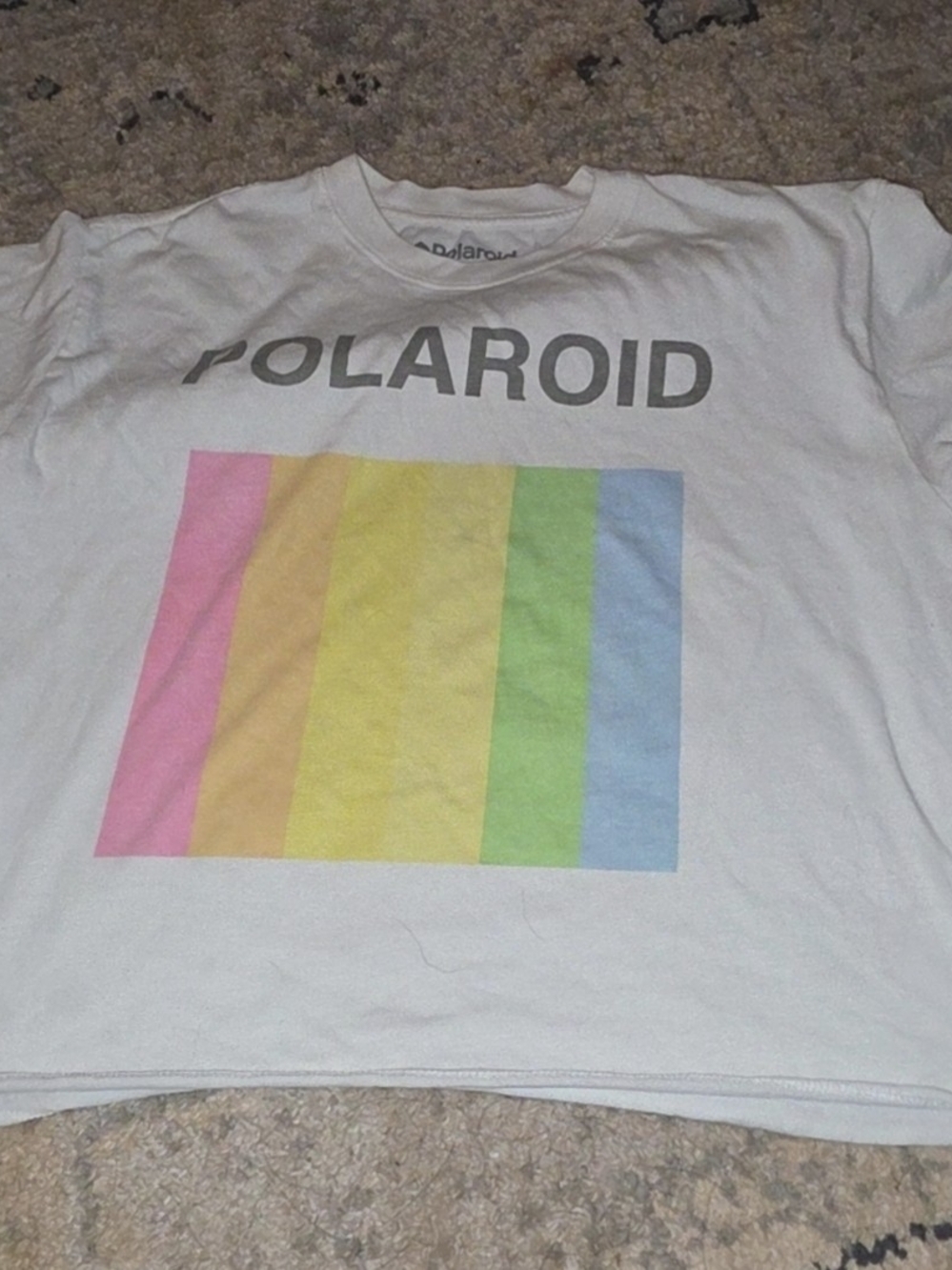 Polaroid White Crop Top with Pastel Rainbow Stripes